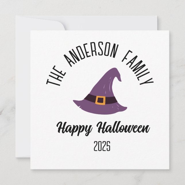 Tarjeta Festiva Sombrero de Bruja Morado de Halloween Personalizad (Anverso)
