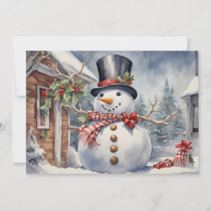 Tarjeta Festiva Sombrero de copa alto vintage de hombre de nieve b