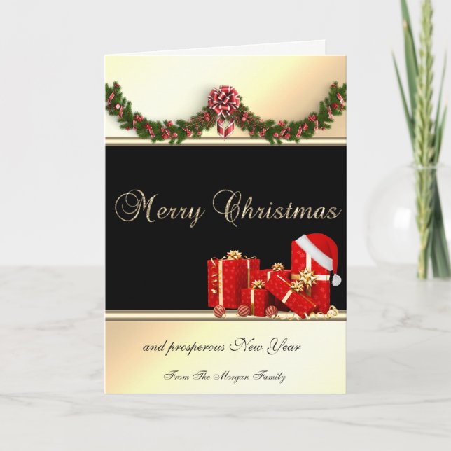 Tarjeta Festiva Sombrero de Papá Noel, regalos de Navidad, compañí (Anverso)