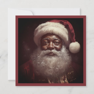 Tarjeta Festiva Sombrero de Santa Claus negro regia con barba blan