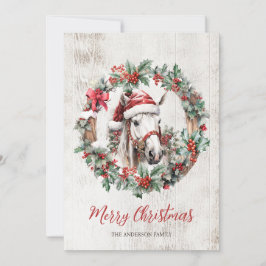 Tarjeta Festiva Sombrero de Santa de caballo blanco guirnalda de N