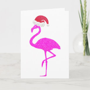 Tarjeta Festiva Sombrero de Santa de flamenco rosa divertido Navid