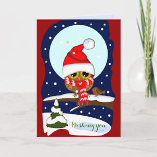 Tarjeta Festiva Sombrero de Santa, espantajo rojo Owl y personaliz