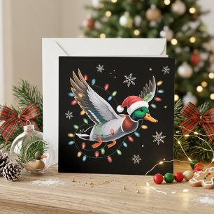 Tarjeta Festiva Sombrero de Santa Pato Silbón Volador Luces de Nav