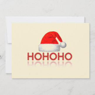 Tarjeta Festiva Sombrero de Santa Sencillo HoHoHo Rojo Blanco Beig
