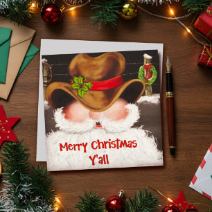 Tarjeta Festiva Sombrero de vaquero occidental divertido Santa Nav