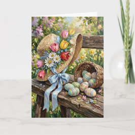 Tarjeta Festiva Sombrero floral de primavera inspirador Huevos col