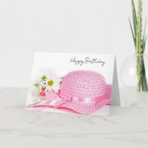 Tarjeta Festiva Sombrero rosa de cumpleaños y margaritas