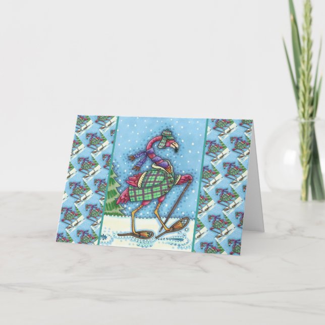 TARJETA FESTIVA SOMBRILLAS DE INVIERNO Y REFRIGERACIÓN DE FLAMINGO (Anverso)