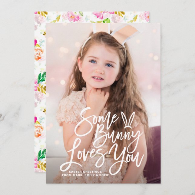 Tarjeta Festiva Somebunny Te Ama Dejando Foto Feliz Pascua (Anverso / Reverso)