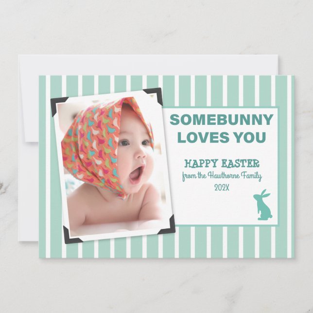 Tarjeta Festiva "Somebunny te ama" personalizado de Pascua moda di (Anverso)