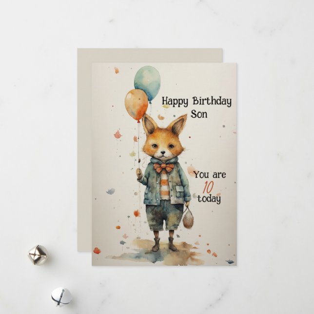 Tarjeta Festiva Son 10.º cumpleaños Resumen Fox (Anverso/Reverso In Situ)