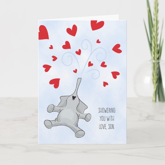 Tarjeta Festiva Son El día de San Valentín Elefante y Corazón (Anverso)