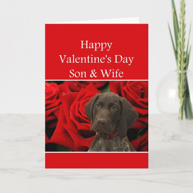 Tarjeta Festiva Son y esposa Glossy Grizzly Valentine Puppy Love (Anverso)
