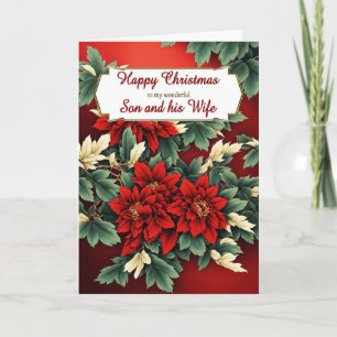 Tarjeta Festiva Son y su esposa Navidades Poinsettias