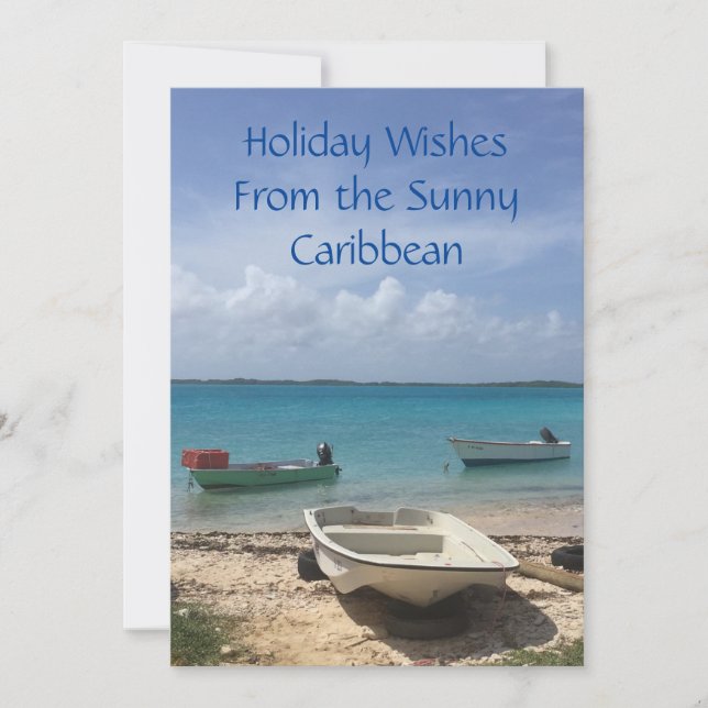 Tarjeta Festiva Soñando Caribe Barcos Pesqueros Bonaire Océano  (Anverso)