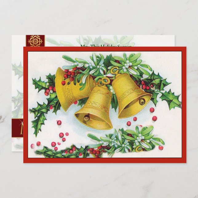 Tarjeta Festiva Sonido de campanas de Navidades de oro cubiertas p (Anverso / Reverso)