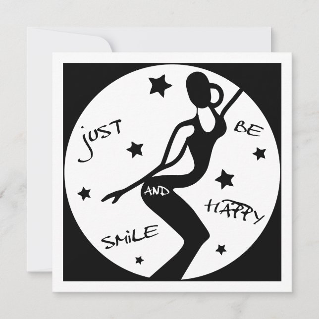 Tarjeta Festiva Sonríe Y Sea Feliz, Divertida Mujer Palo (Anverso)