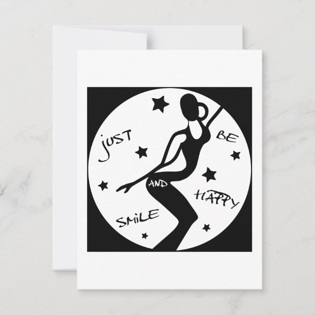 Tarjeta Festiva Sonríe Y Sea Feliz, Divertida Mujer Palo (Anverso)