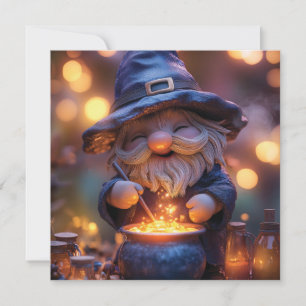 Tarjeta Festiva Sonriente Gnome Stirring Magic Pot