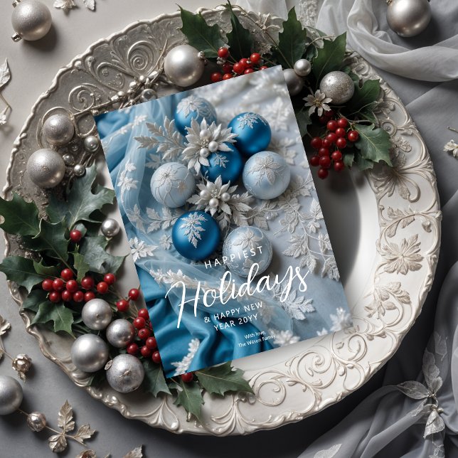 Tarjeta Festiva Sophisticated Blue Shades Cute Christmas Balls (Sophisticated Gorgeous Blue Shades Exquisite Christmas Balls Holidays Cards.)