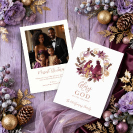 Tarjeta Festiva Sophisticated Lavender Shades Holy Nativity Floral