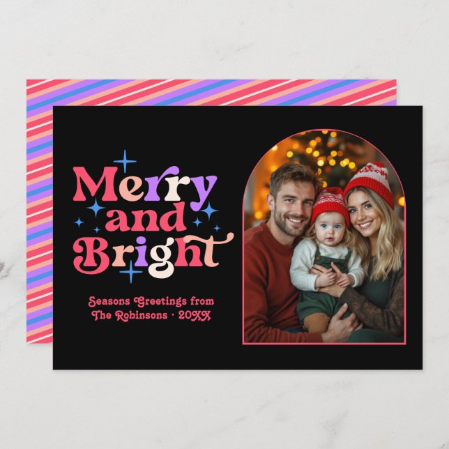 Tarjeta Festiva Sorbet de Frutas Navideño Familiar con Estilo Retr (Anverso / Reverso)