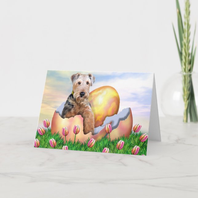 Tarjeta Festiva Sorpresa de Airedale Terrier Pascua (Anverso)