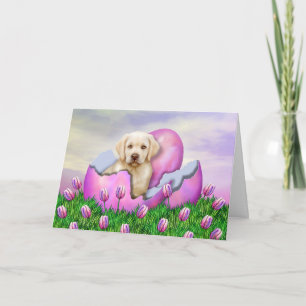Tarjeta Festiva Sorpresa de Pascua de Labrador Amarillo
