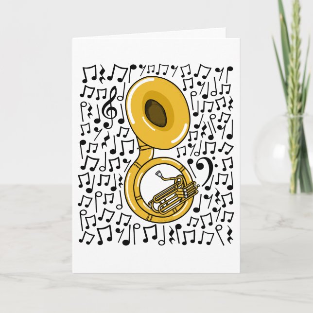 Tarjeta Festiva Sousaphone Musical Notes Brass Músico (Anverso)