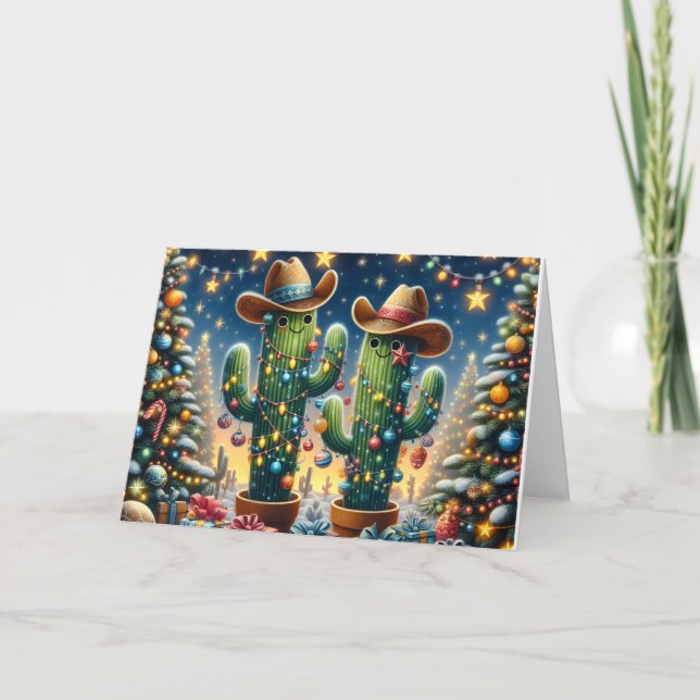 Tarjeta Festiva Southwest Cactus with Cowboy Hat Christmas (Anverso)