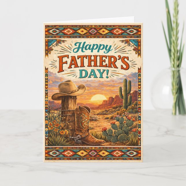 Tarjeta Festiva Southwestern Desert Cowboy Fathers Day (Anverso)