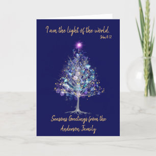 Tarjeta Festiva Soy la luz del mundo árbol elegante con estrella