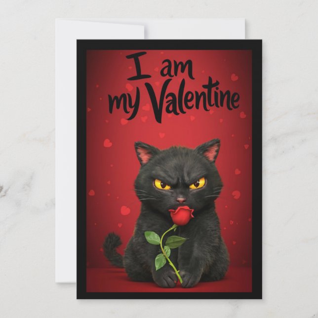 Tarjeta Festiva Soy mi gato negro de San Valentín (Anverso)