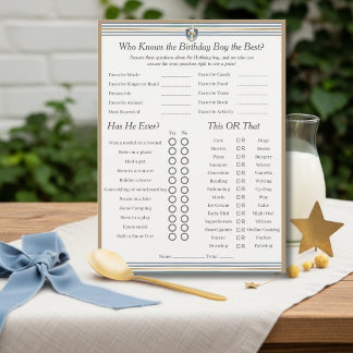 Tarjeta Festiva Space Birthday boy Trivia Trio Game card