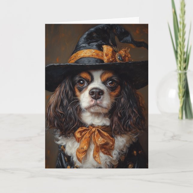 Tarjeta Festiva Spaniel Bruja Halloween (Anverso)