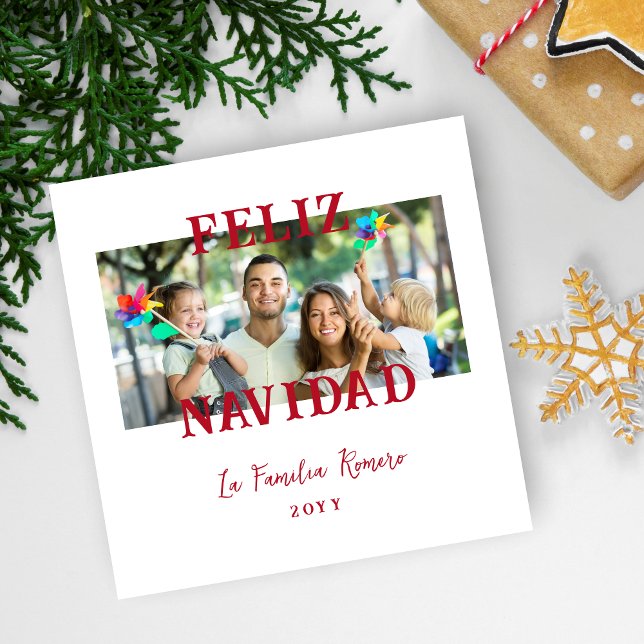 Tarjeta Festiva Spanish Classic Red Merry Christmas Photo (Spanish Classic Red Merry Christmas Photo Holiday Card with Envelope.)