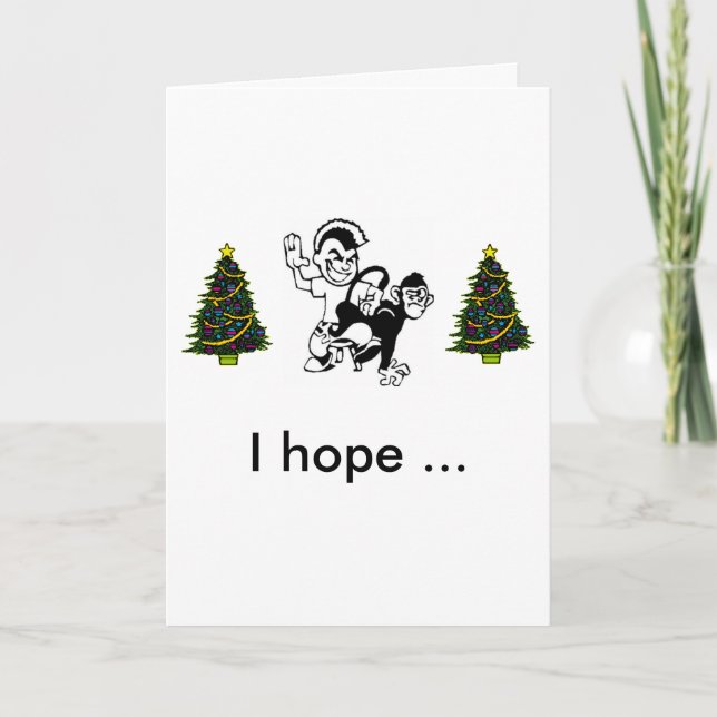 Tarjeta Festiva Spank-The-Monkey, árbol de navidad, navidades de v (Anverso)