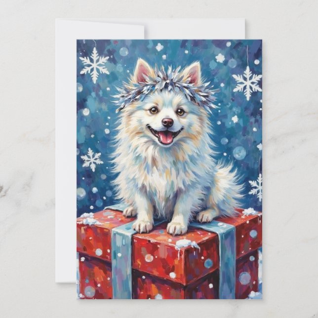 Tarjeta Festiva Sparkling American Eskimo Dog Festive Gift Cushion (Anverso)