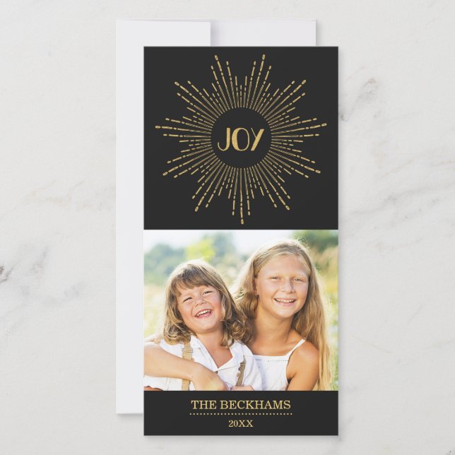 Tarjeta Festiva Sparkling Joy Holiday Photo Card / Gold Black (Anverso)