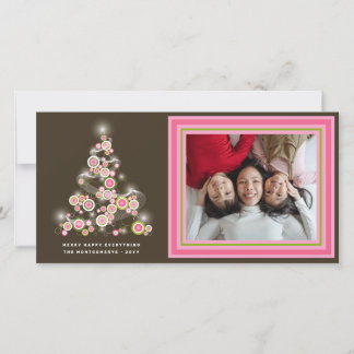 Tarjeta Festiva Sparkling Pink Retro Círculos navideños Foto de ár