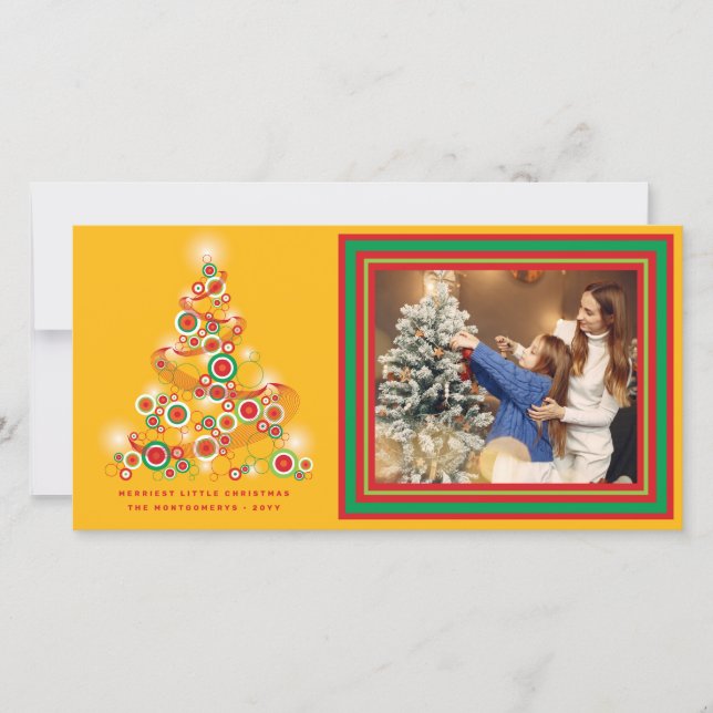 Tarjeta Festiva Sparkling Red Green Resumen foto de árbol de Navid (Anverso)