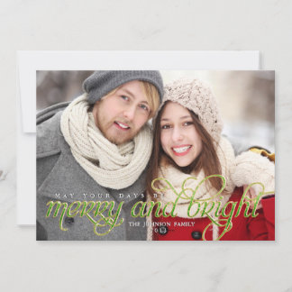 Tarjeta Festiva Sparkling Script Merry and Bright Holiday Card