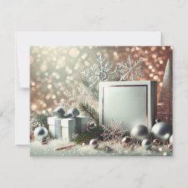 Tarjeta Festiva Sparkling Silver Christmas Background with Decorat