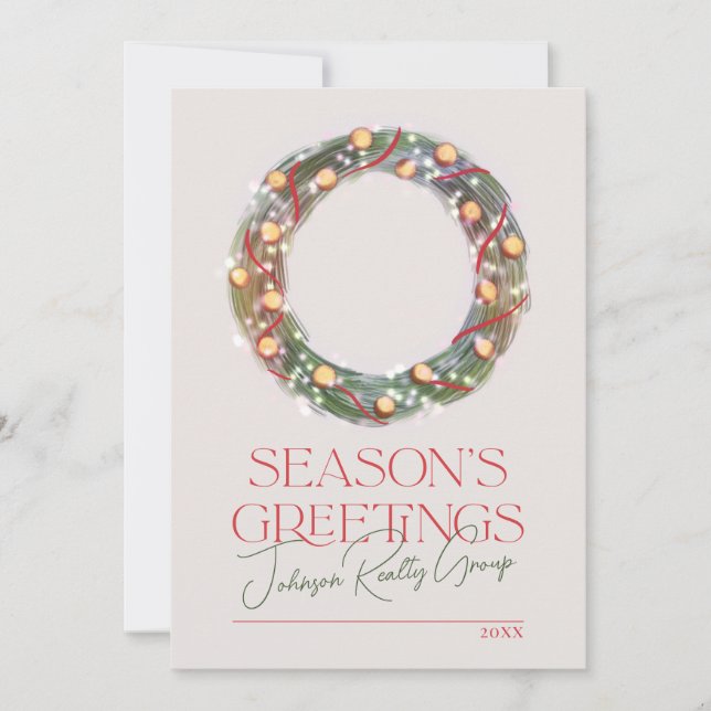 Tarjeta Festiva Sparkling Wreath Season's Greetings corporate (Anverso)