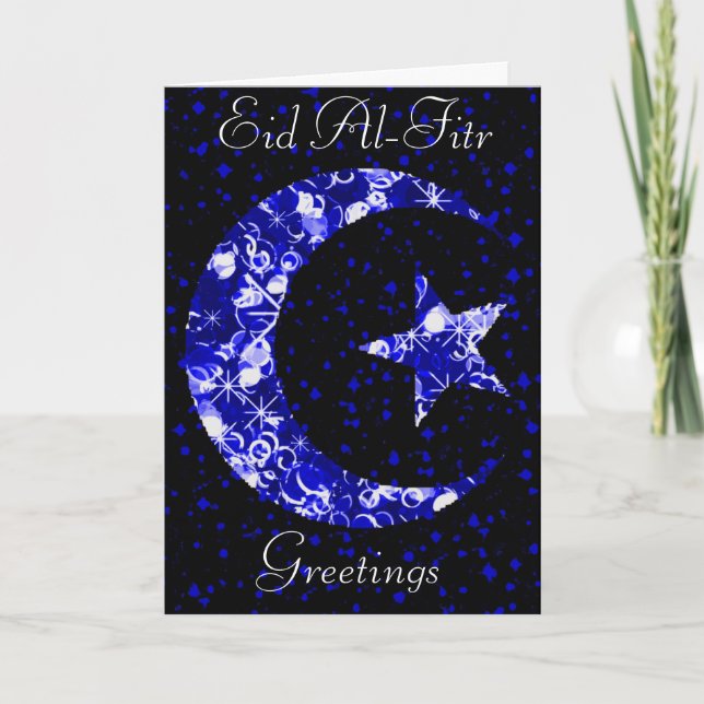 Tarjeta Festiva Sparkly Blue Moon y los saludos de Star Eid Al Fit (Anverso)