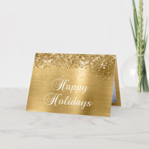 Tarjeta Festiva Sparkly Gold Family Photo Happy