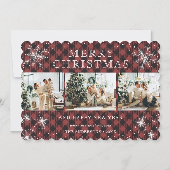 Tarjeta Festiva Sparkly Snowflake 3 Collage de fotos (Anverso)