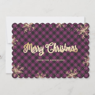 Tarjeta Festiva Sparkly Snowflakes Navidades Purple Gold