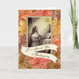 Tarjeta Festiva Special Nun Sister at Thanksgiving Autumn Leaves